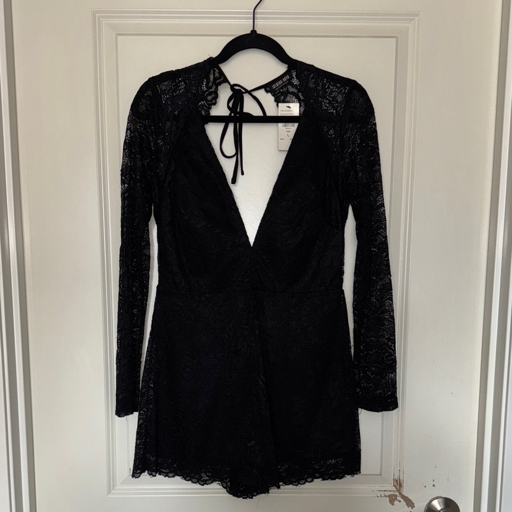 Black Lace Long Sleeve Romper